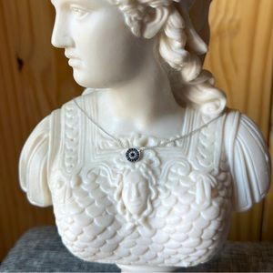 14 kt Solid White Gold Evil Eye Diamond & Sapphire Necklace